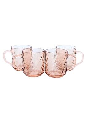Rosaline Pink Swirl Optic Glass Mugs - Cristal D'Arques Durand